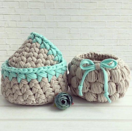 Как связать корзинку из трикотажной пряжи крючком - простой мастер-класс для начинающих