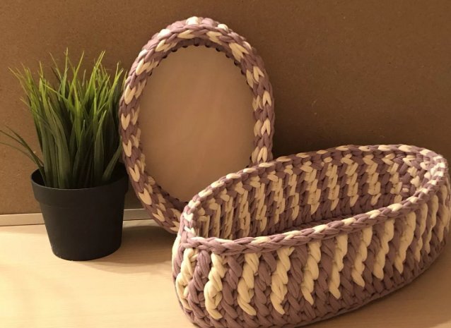 Как связать корзинку из трикотажной пряжи крючком - простой мастер-класс для начинающих