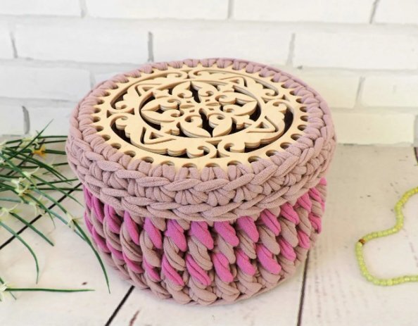 Как связать корзинку из трикотажной пряжи крючком - простой мастер-класс для начинающих